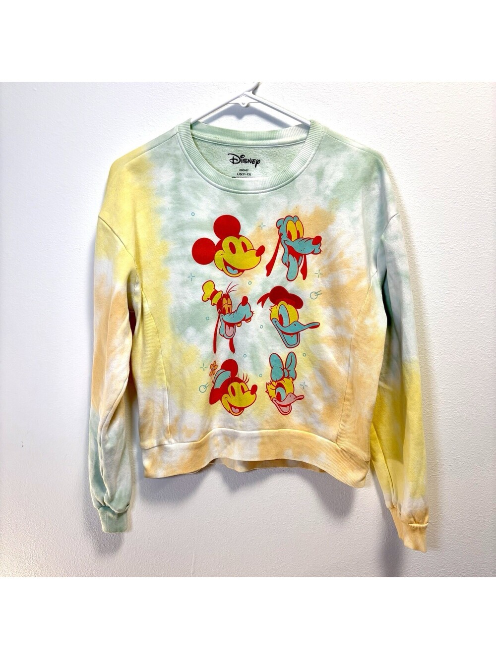 Disney Mickey Mouse & Friends Yellow Tie Dye Sweater Youth L (11-13)